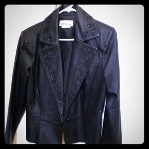 Black leather bolero with embroidered lapels
