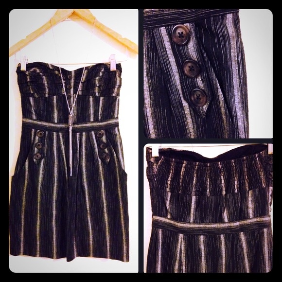 Black and Tan striped BCBG strapless mini dress