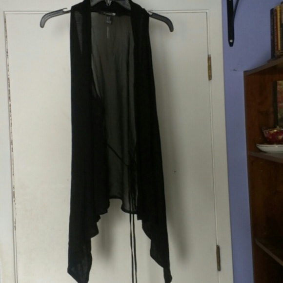 NWT Forever 21 black flyaway vest, sheer back