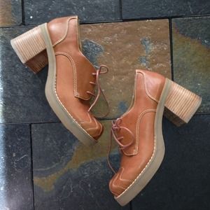 Leather Chunky Heel Boho Lace Up Shoe...