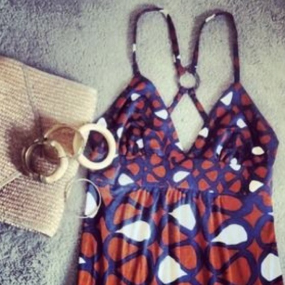 Trina Turk navy & brown maxi dress - size 6