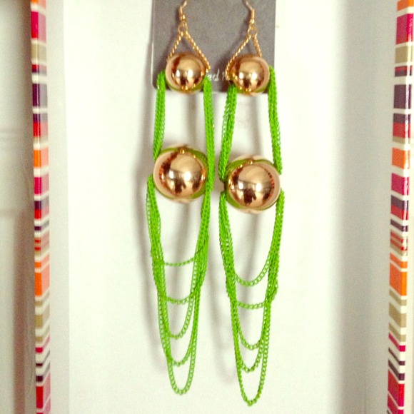 Green and Gold Ball & Chain Earrings