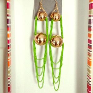 Green and Gold Ball & Chain Earrings