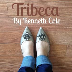 Tribeca for Kenneth Cole gold embellished flats