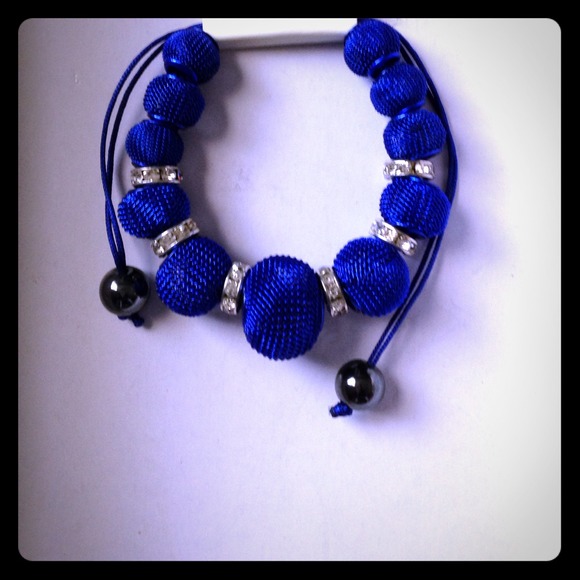 Royal Blue Bead & Rhinestone Bracelet