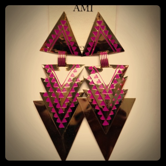 Pink & Gold Triangle Tribal Earrings