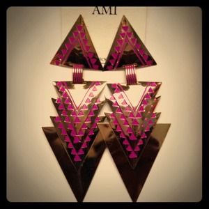 Pink & Gold Triangle Tribal Earrings