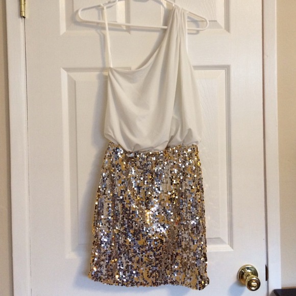 Sequin skirt one shoulder dress
