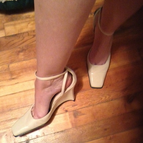 Nine West Cream wedge w/ankle strap. Comfy!!.