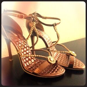 Brown rhinestone high heels