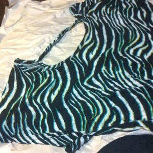Blue and green zebra top