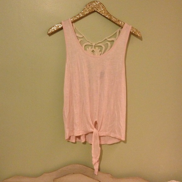 Pink Top with Ivory Crocheted & Lace Back - Picture 1 of 2