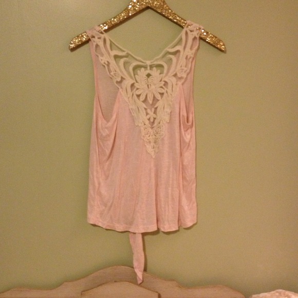 Pink Top with Ivory Crocheted & Lace Back - Picture 2 of 2