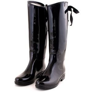 Lined rain boots with a tie back