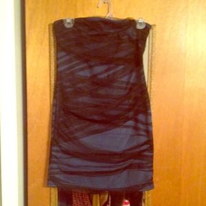 Black and blue strapless dress