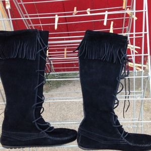 Black Bohemian Moccasin Tall Boots