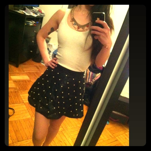 Forever 21 Dresses & Skirts - Black faux leather skirt with gold studs