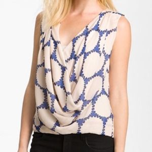 🚫SOLD DVF Rina Print Draped Silk Top Blue Size 6