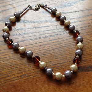 Brown, gold, silver necklace