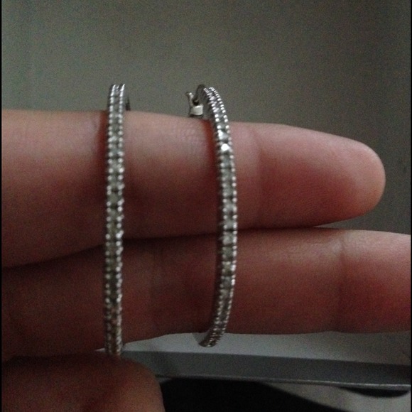 Diamond Hoop Earrings. - Picture 2 of 3