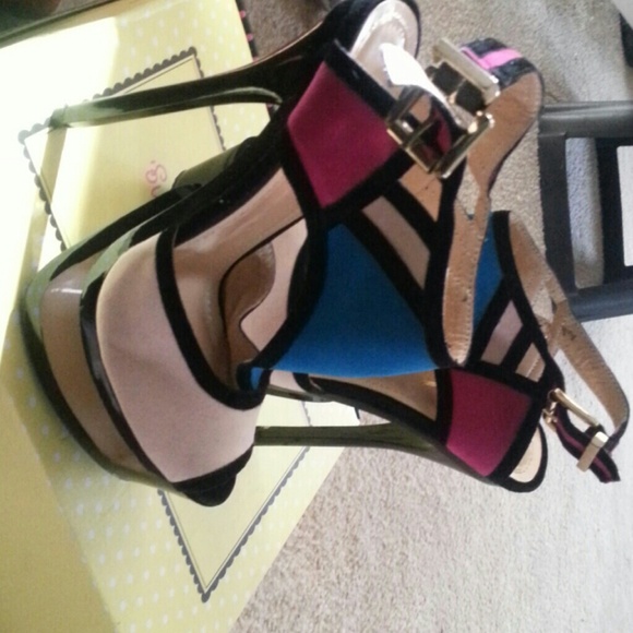 Tan, blue, pink sandal