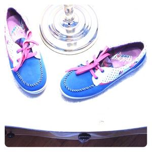Blue and pink boat shoes