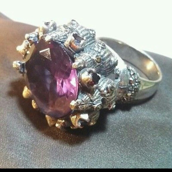 SOLD Solid Sterling Amethyst Cocktail Ring - Picture 2 of 4