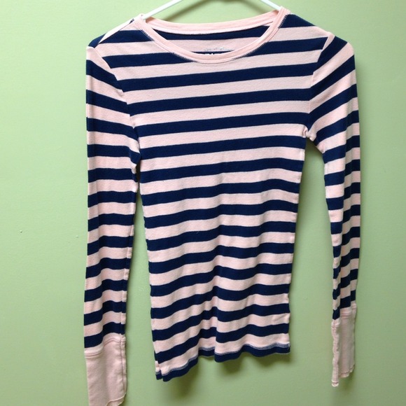 Long sleeve pink and navy blue stripe