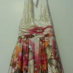 V neck tie strap flower summer dress