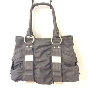 Gray leather purse with gold accents!