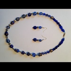 Glass beads necklace with matching earrings