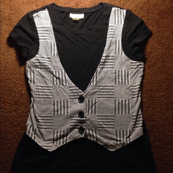 Black Tee Shirt with Patterned Vest - Picture 1 of 3