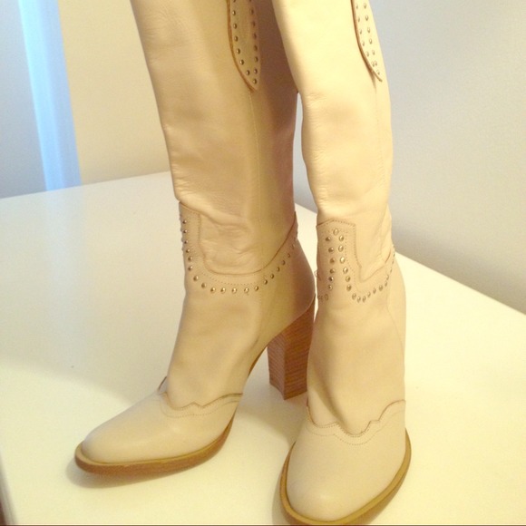 Off white leather boots