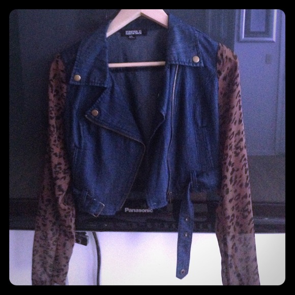 Gorgeous denim and leopard print blazer/ jacket