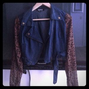 Gorgeous denim and leopard print blazer/ jacket