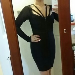 Bebe fitted black metallic dress