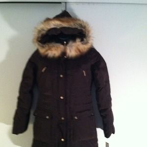 Jones New York Brown Down Mix Faux Fur hood NWT SM