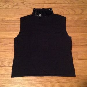 Sleeveless Black Silk Beaded Turtleneck