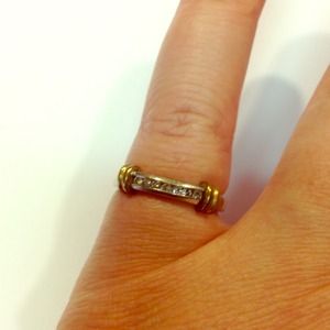 Diamond, white & yellow gold band. 10k. Size 7.