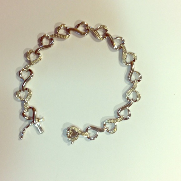 Diamond & sterling silver 7" heart bracelet