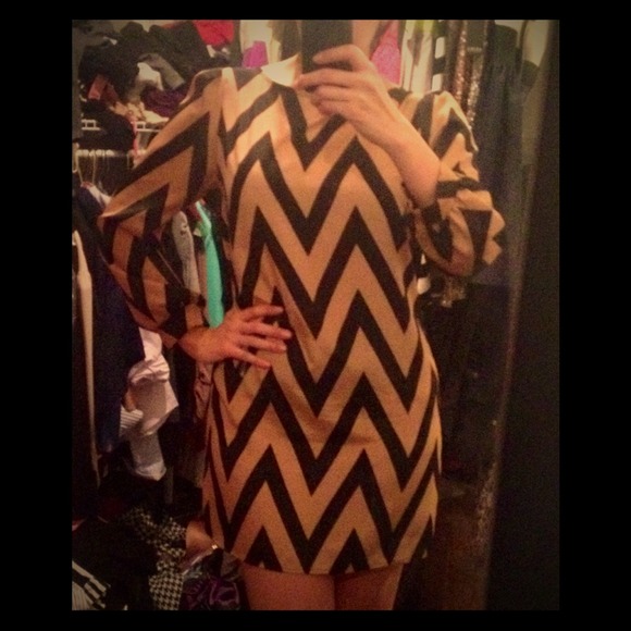 Black & Beige Chevron Dress