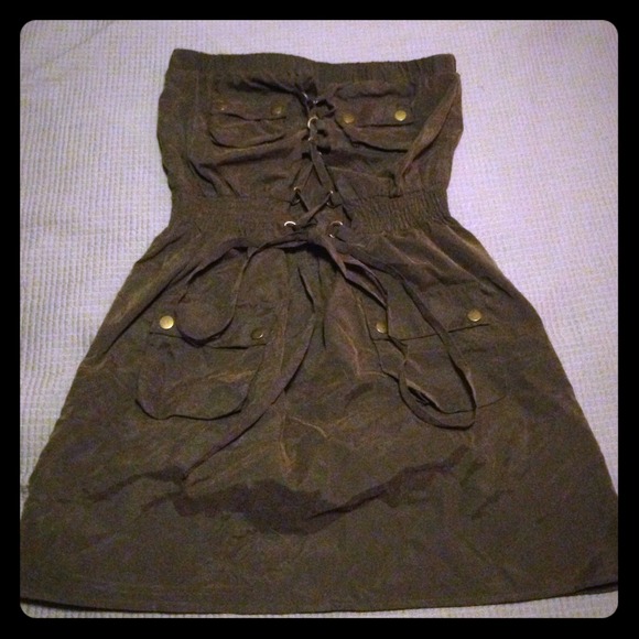 Dark green cargo flirty tube dress