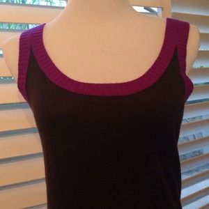 Tory Burch brown cashmere tank w/purple trim Sz L