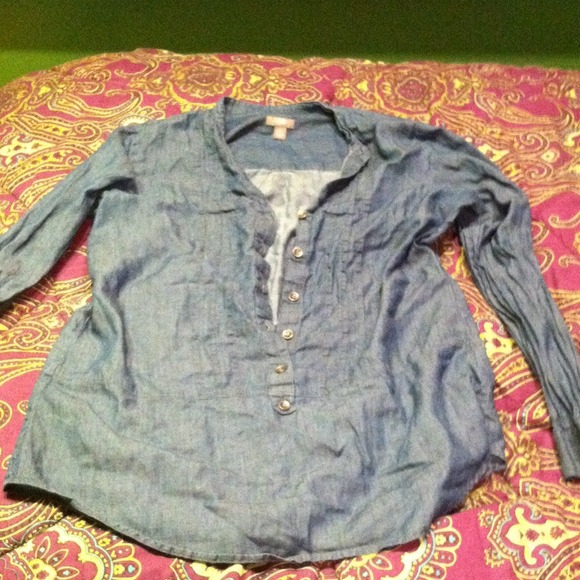 J Jill denim look half way button up