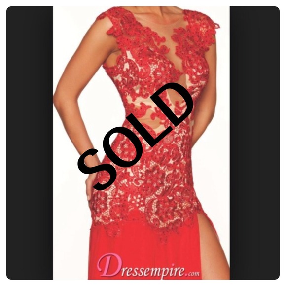 Mac Duggal red lace dress