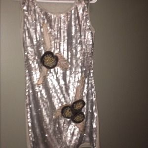 Lulumari Gray Sequin Dress With Flowers
