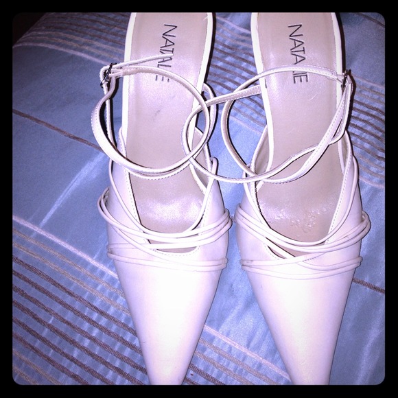 Shoes - Cream heels with wrap around ankle strap