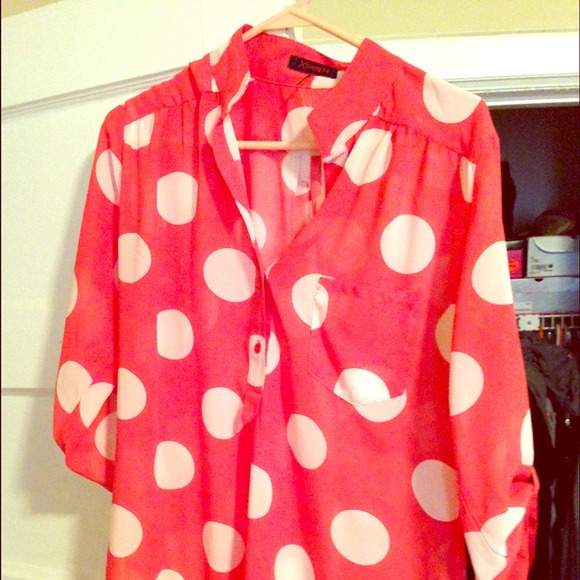 Tops - Bundle!! Coral polka dot top and sweater!
