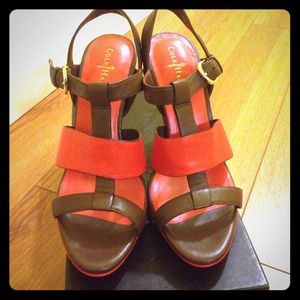 REDUCED- Red &brown leather Cole Haan heels, size5