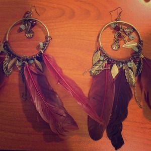 Brown bohemian feather earrings